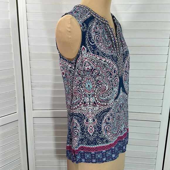 Daniel Rainn Top Small Blue Sleeveless Boho Paisley NWOT - Picture 5 of 16